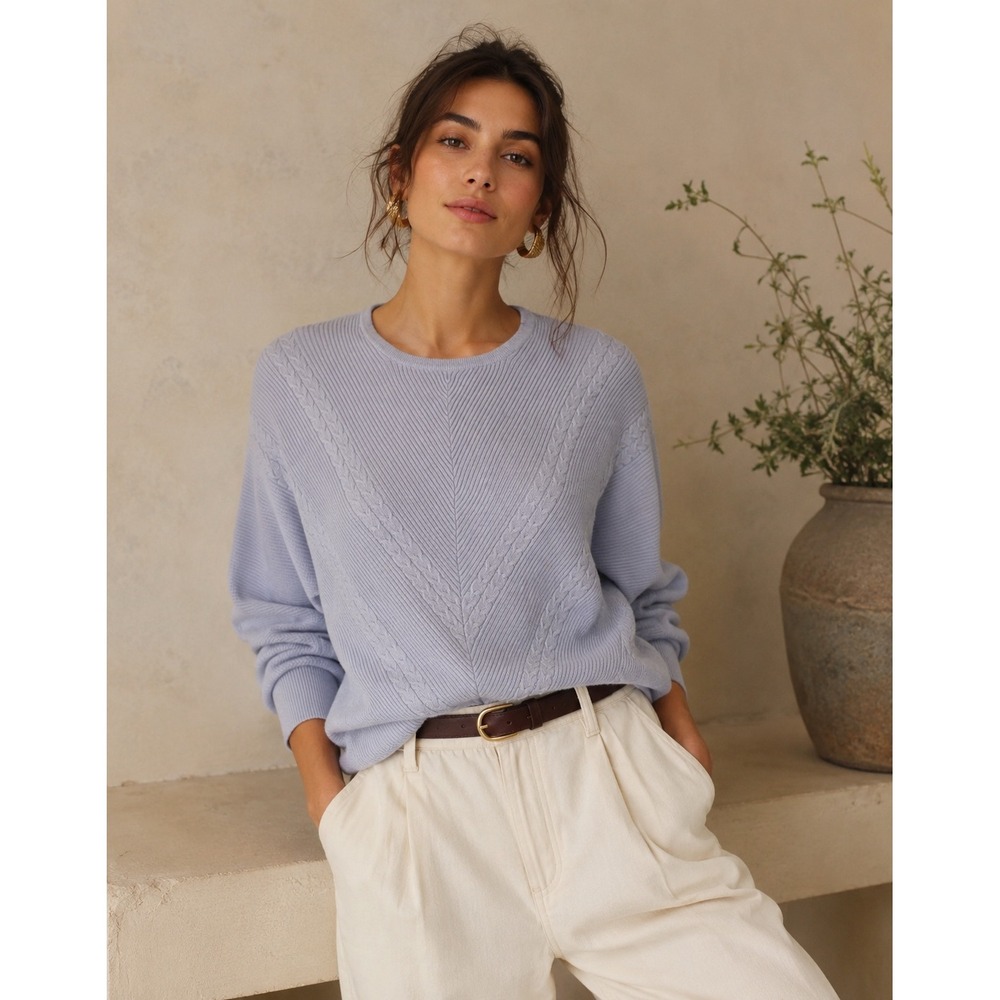 2/$30 Tahari Sweater Women Sz S Periwinkle Blue Knit Batwing Sleeve Cozy Soft